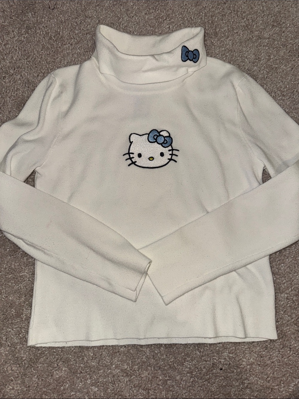 Hello Kitty White Turtleneck Top with Blue Bow Accent